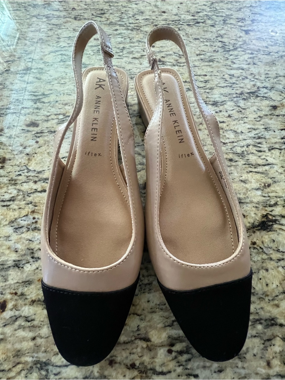 Anne Klein Nude and Black Slingback Flats-never worn-perfect condition